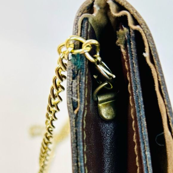 VNTG Mid-Century Brown Leather Fold Over Envelope Carrier Clutch 12.25” x 6.75” - Picture 10 of 14